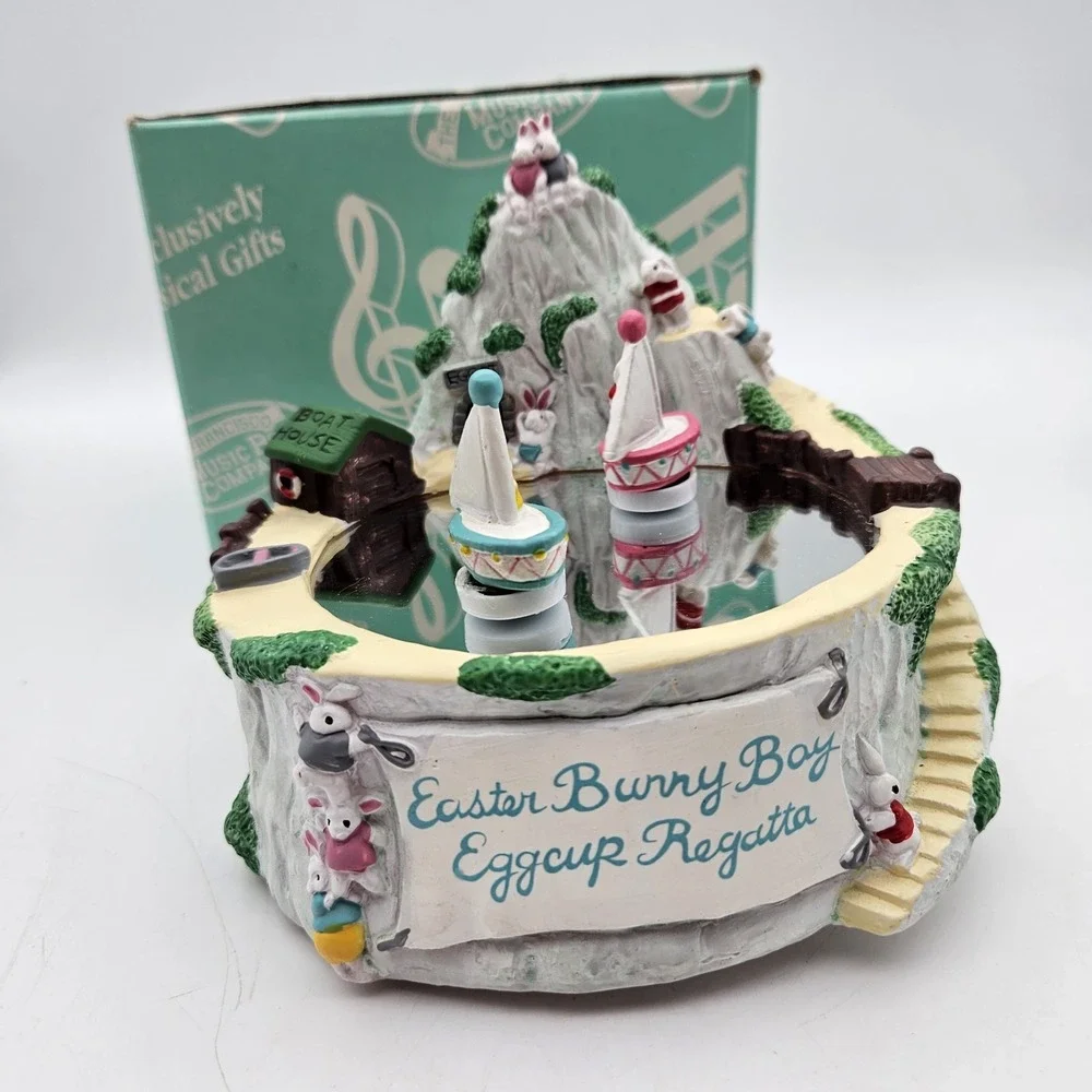 San Francisco Music Box Company Easter Bunny Bay Eggcup Regatta Magnetic Twirly